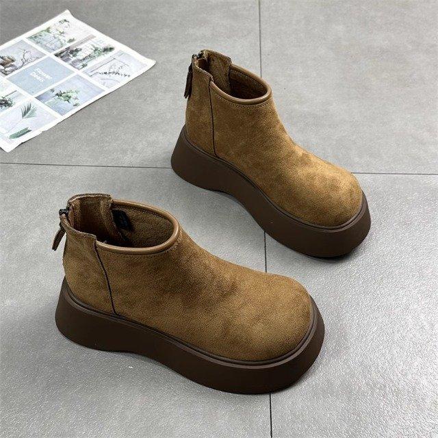 Soft Leather Version~ Frosted Big Head Thick-soled Muffin Martin Boots Women's 2025 New Autumn and Winter Cigarette Tube Chelsea Short Boots Tide