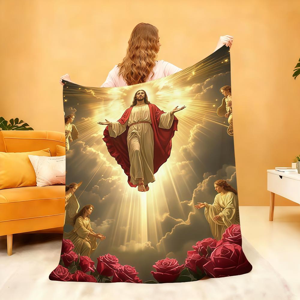 Angelic Blessing Pattern Blanket Soft Throw Blanket for Home Bedroom Bed Sofa Picnic Travel Office Rest Cover Blanket Gift