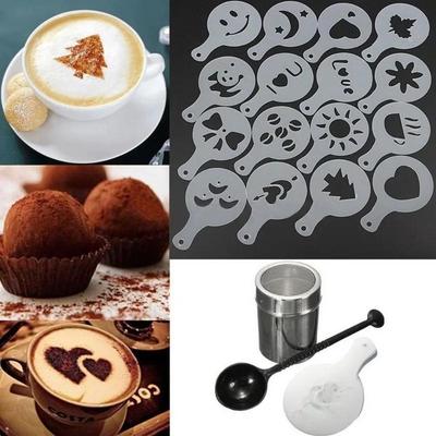 16PCS Cafe Foam Spray Template Barista Stencils Decoration Tool Garland Mold Coffee Printing Flower Model