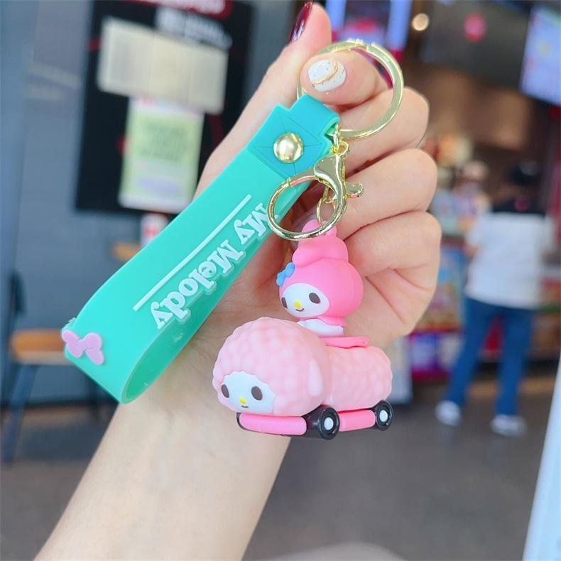 Cute Cartoon 3D Character Bumper Car Keychain Set With Kuromi My Melody Cinnamoroll And Hello Kitty