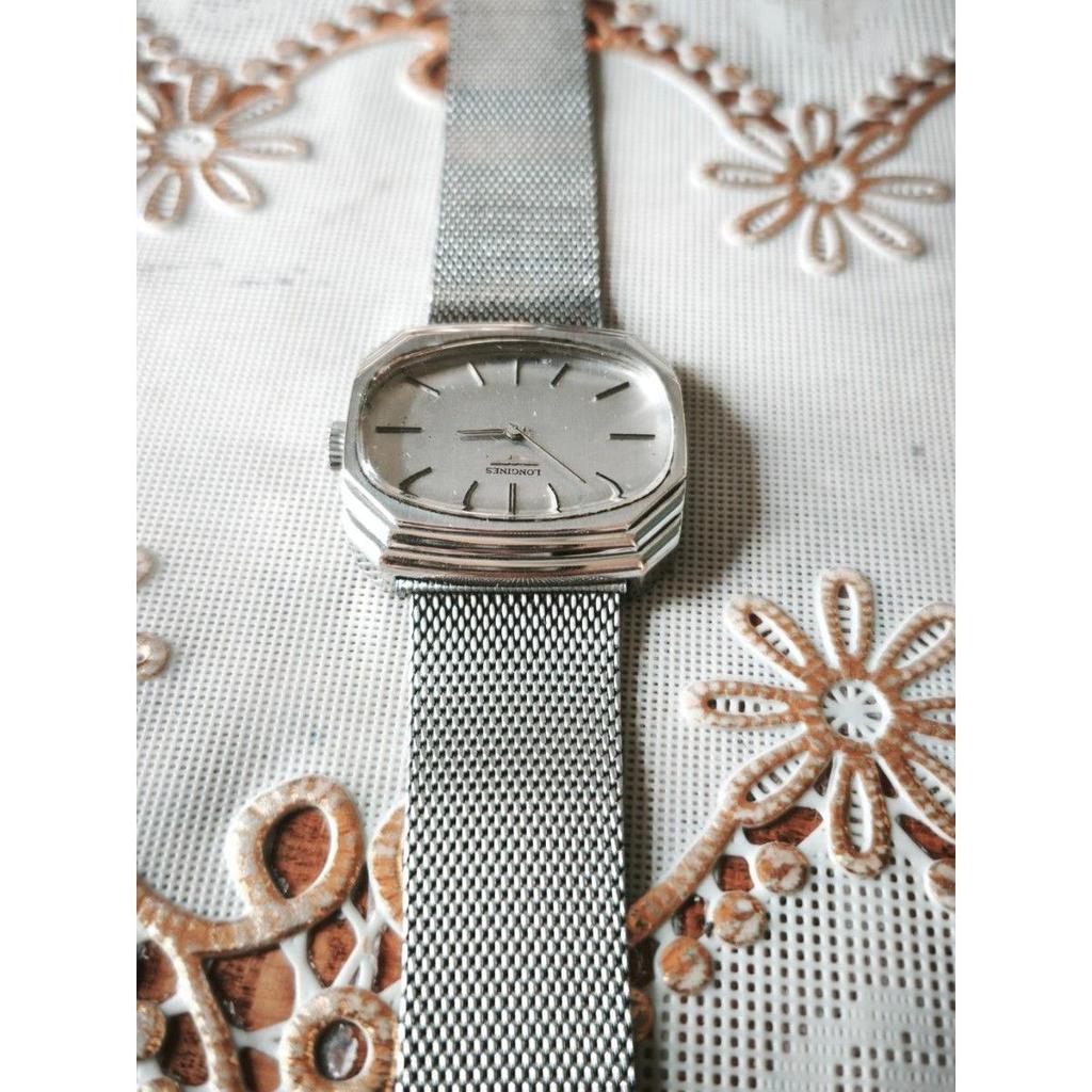 Used LONGINES White Gold Silver Dial Dress Type Mesh Belt