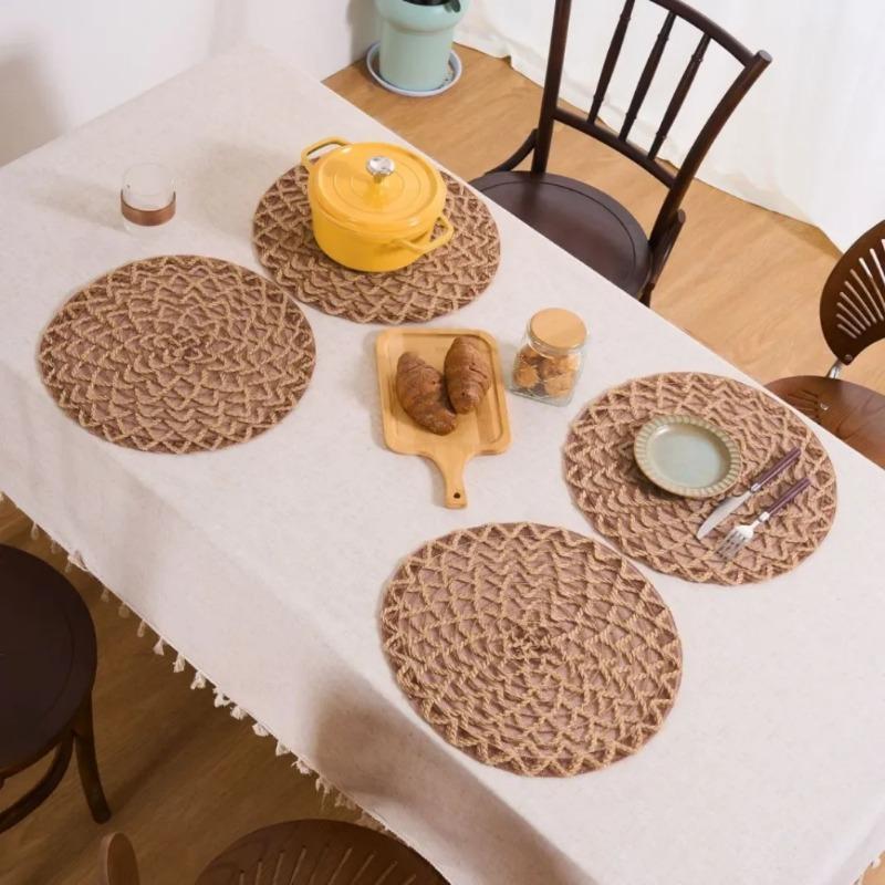 Jute-Platzsets Natürliches Material Rutschfest Hitzebeständig Runde Platzsets Gewebte Matten für Partys Hochzeit Küchentisch-Dekoration