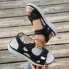 Plus Size Women Sporty Hook & Loop Peep Toe One Strap Casual Sandals
