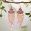 Bohemian Fan Shaped Water Drop Earrings for Women Ethnic Long Temperament Dangle Earring Party Vacation Jewelry