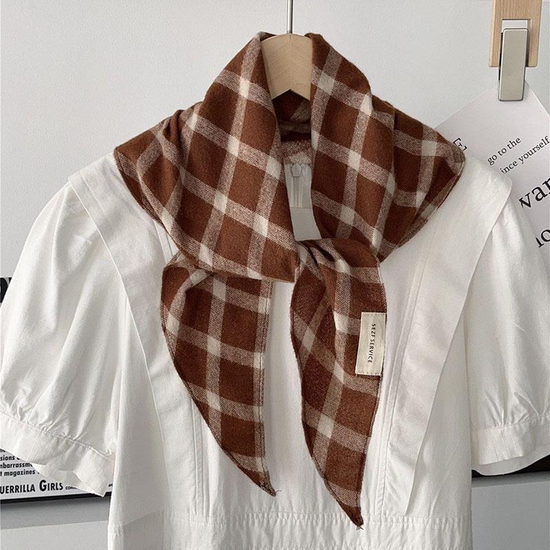 

Retro Checkered Diamond Shaped Scarf For Women Korean Versatile Headband Warm Neck Scarf Decor Multifunctional Fart Curtain