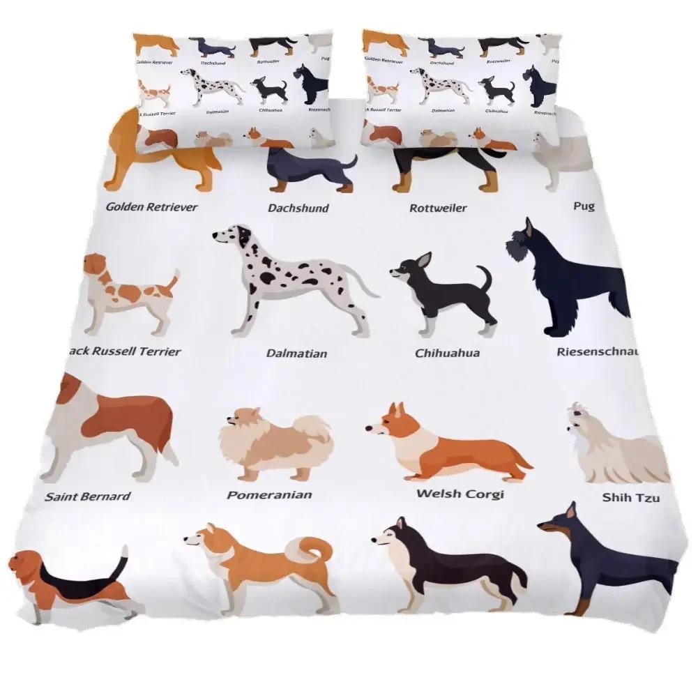 Dachshund Duvet Cover Set Cartoon Style Dachshunds King Size Bedding Set for Dog Lovers Boys Teens 2/3pcs Twin Comforter Cover