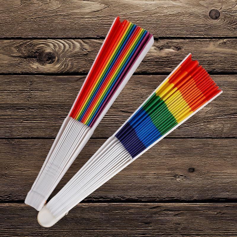 Rainbow Hand Crank Fan Foldable Oriental Style Silk Fabric Pocket Hand Fans Party Fovor Personality Dance Fan Gifts