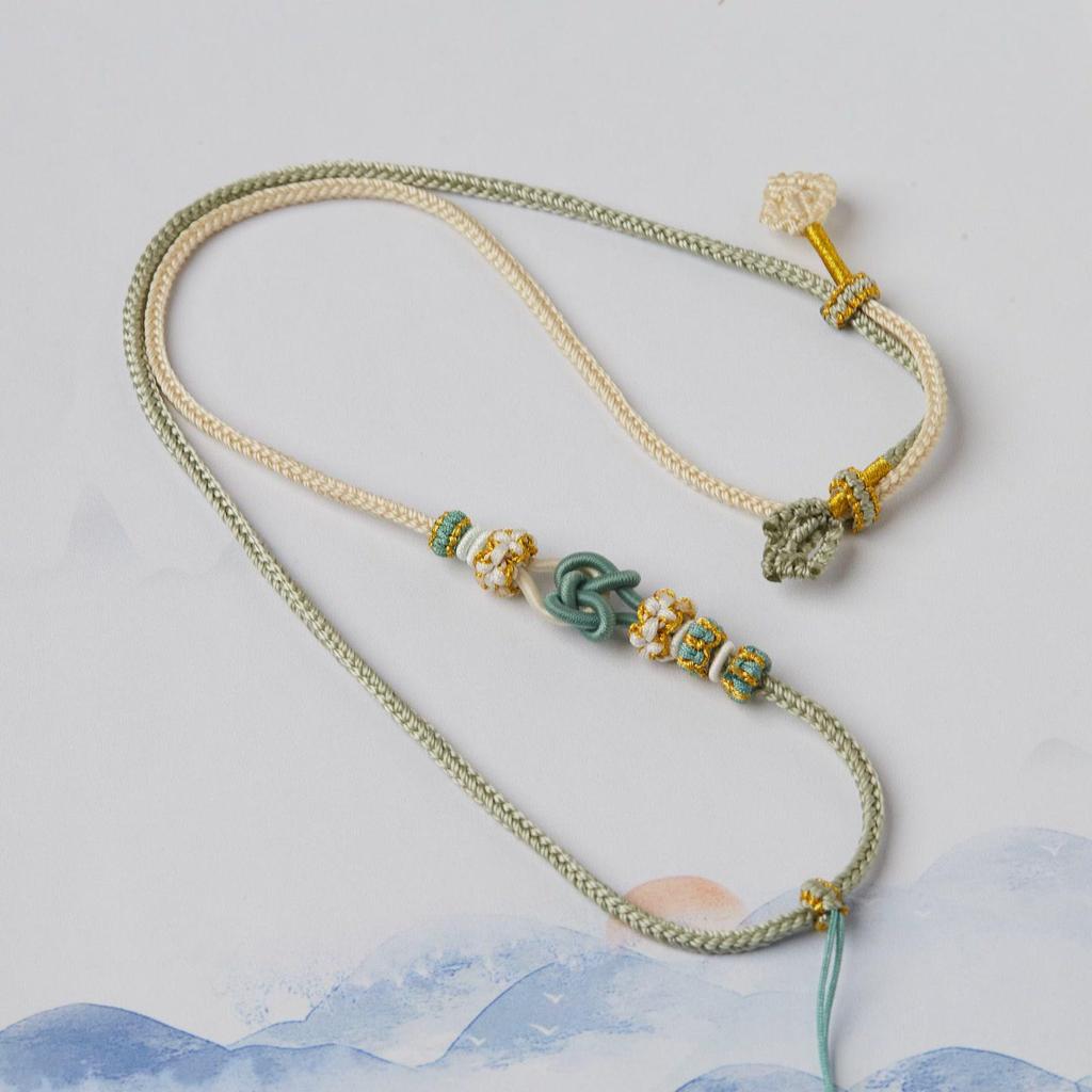 Hand-Woven Peach Blossom Knot Necklace Cord with Four-Strand Braid for Men and Women