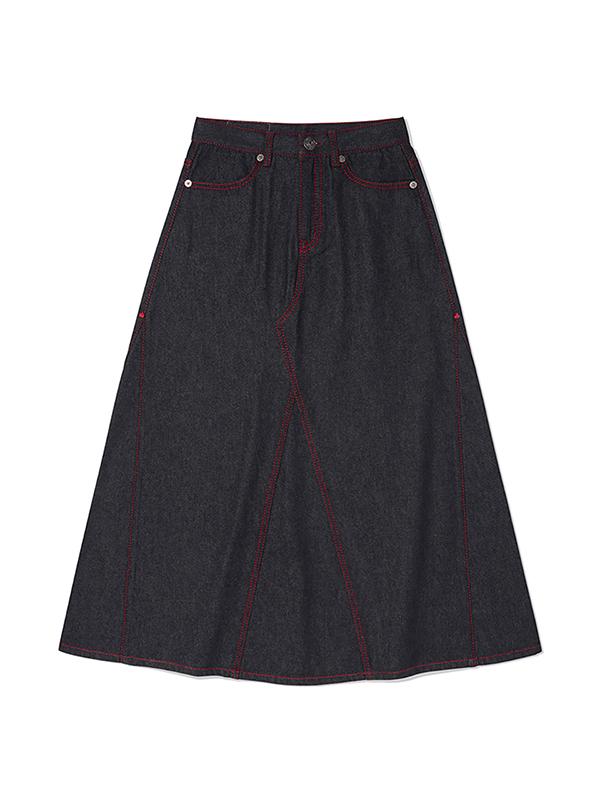 KIRSH X True Religion Stitch Point Denim Wide Skirt [Dark Blue]