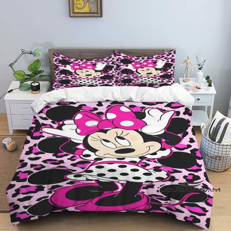 Minnie Mouse 3-piece cartoon bedding set, exquisite bedding set for adults and children, double and single beds, large size,