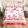 Valentines Day King Duvet Cover Romantic Bedding Set Kawaii Couple Gnome Comforter Cover Pink Rose Hearts Polyester Quilt Cover