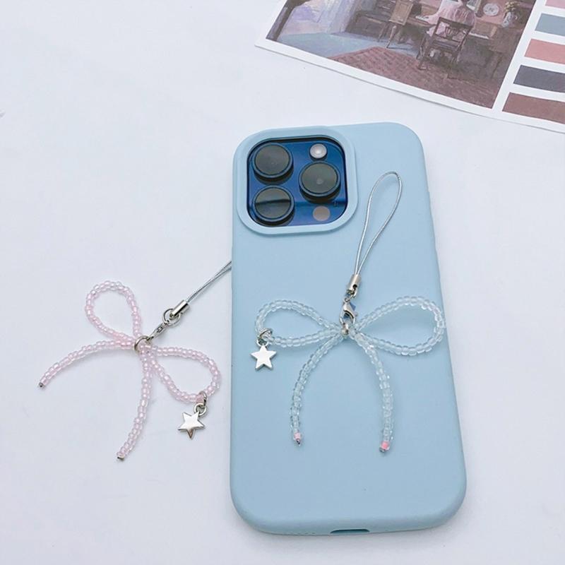 Beaded Bowknot Star Hanging Pendant Sweet Phone Strap Bag Decoration Portable Hanging Lanyard Gift for Girls Women