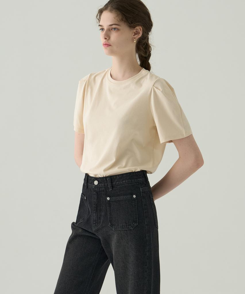 Deuloupisumeon Puff Sleeve Supima Cotton Short Sleeve T-Shirt [Cream]