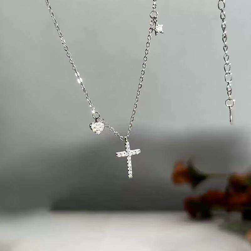New 925 Sterling Silver Cross Necklace Simple Style Geometric Style Woman Pendant Choker Birthday Gift Exquisite Jewelry