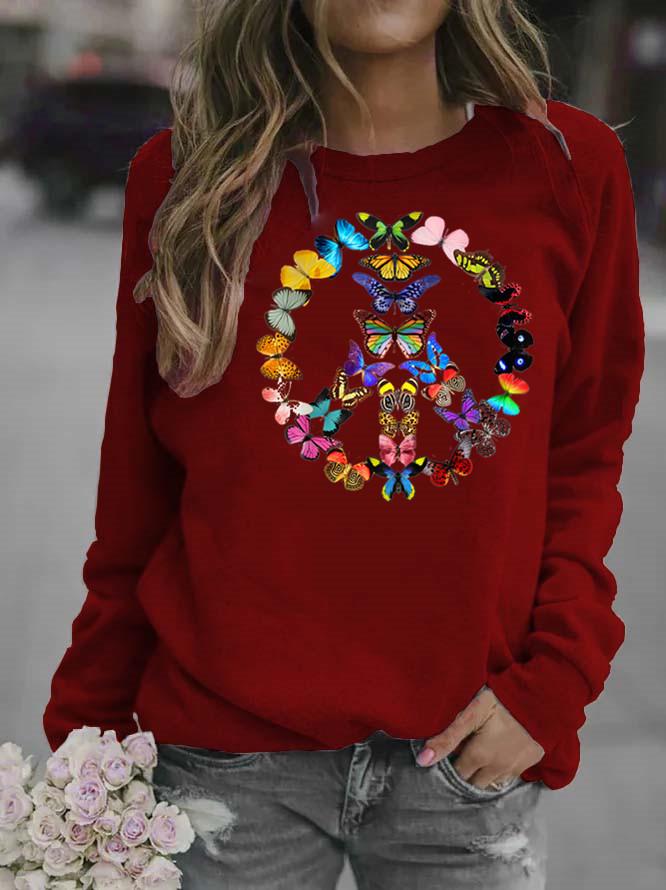 Women's Hippie Floral Print Round Neck Hoodie