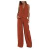Completo in Lino da Donna - Completo 2 Pezzi Camicia Bottoni Scollo a V Senza Maniche Pantaloni Vita Alta Gamba Larga Set Coordinato