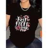 Women Best Mom Forever Floral Heart Print T-Shirt Crew Neck Soft Lightweight Polyester Black White Mother's Day Gift Casual Home Top