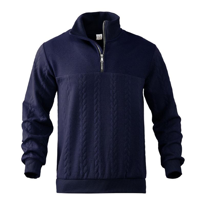 Men Loose Large Size Half Zip Stand Collar Long Sleeve Pullover Sweatshirt