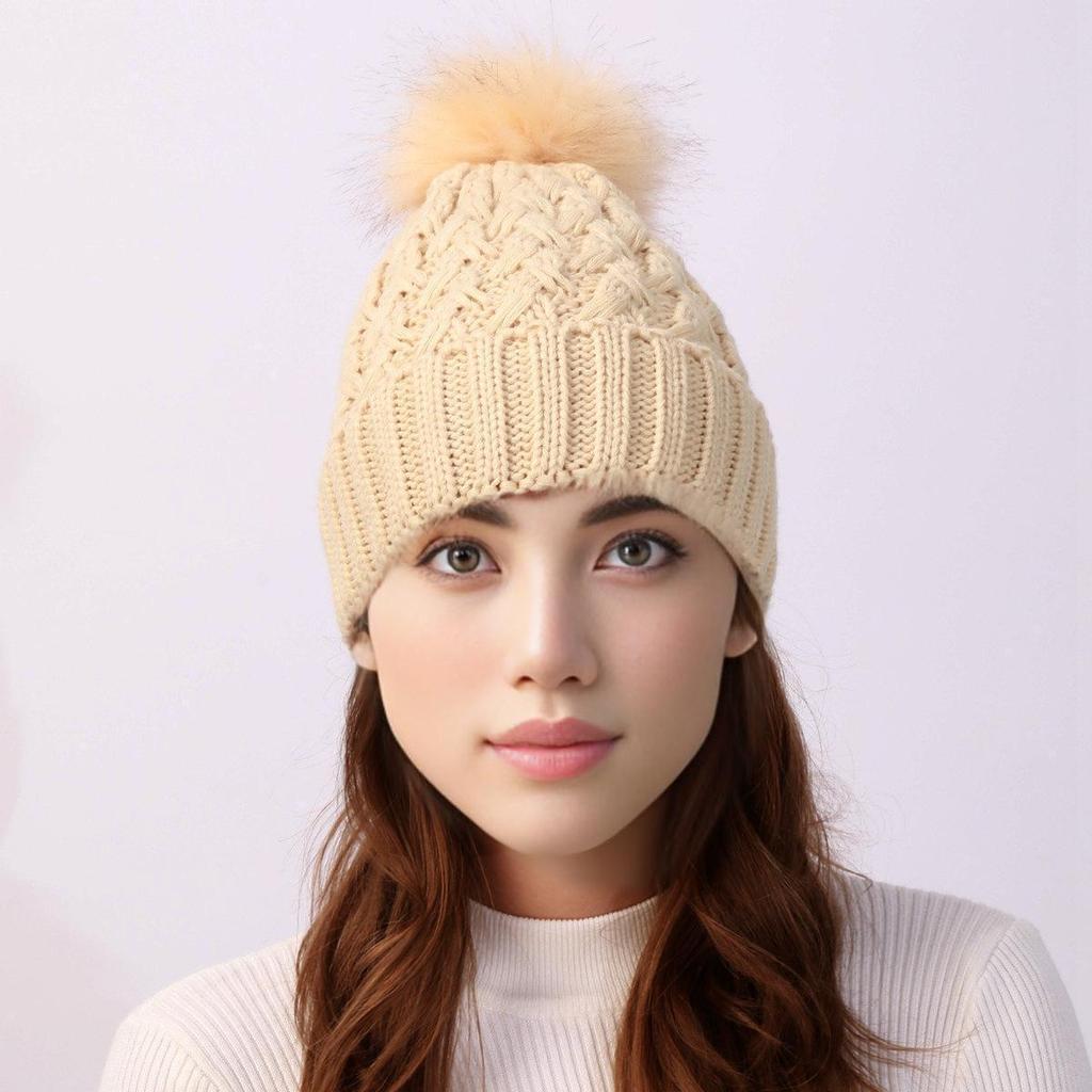 Women's Cross-Border Pineapple Pattern Pom-Pom Knit Hat - Fashionable & Warm for Autumn/Winter