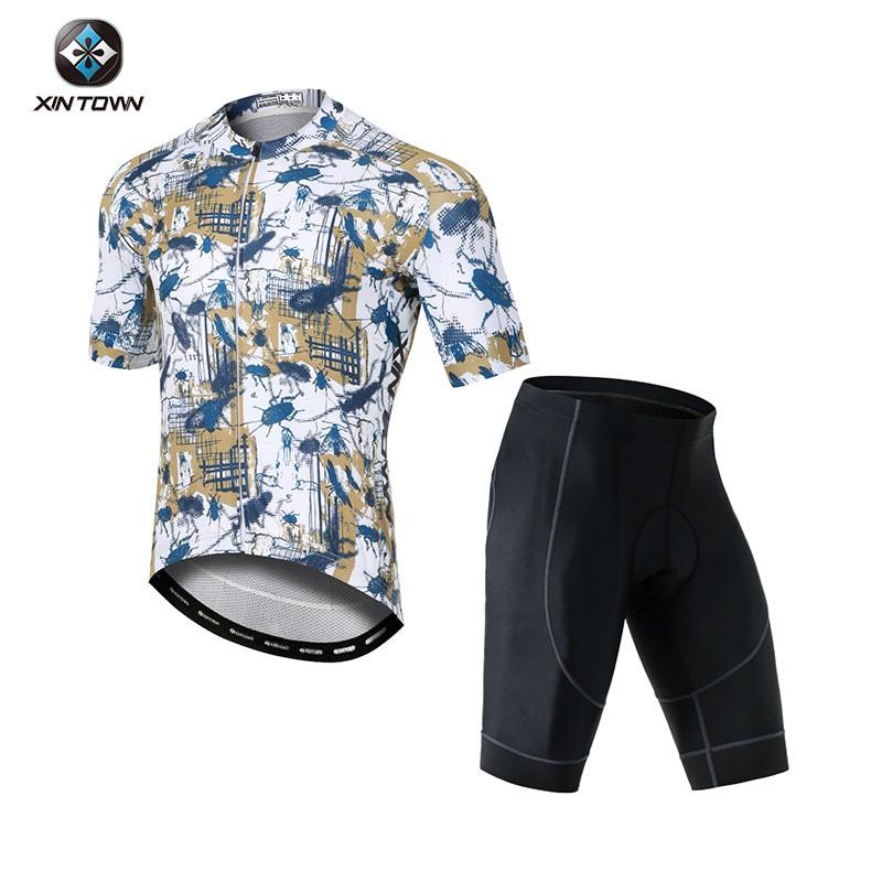 Mens Cycling Jersey Shorts Set - Quick-Dry Breathable Short Sleeve Kit Road Bike Riding In
