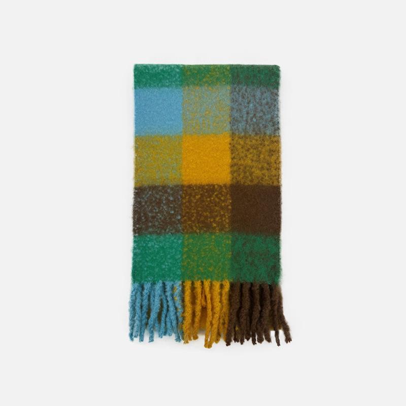Marshmallow Series Wool Blended Gradient Color Plaid Scarf Women's Warm Scarf