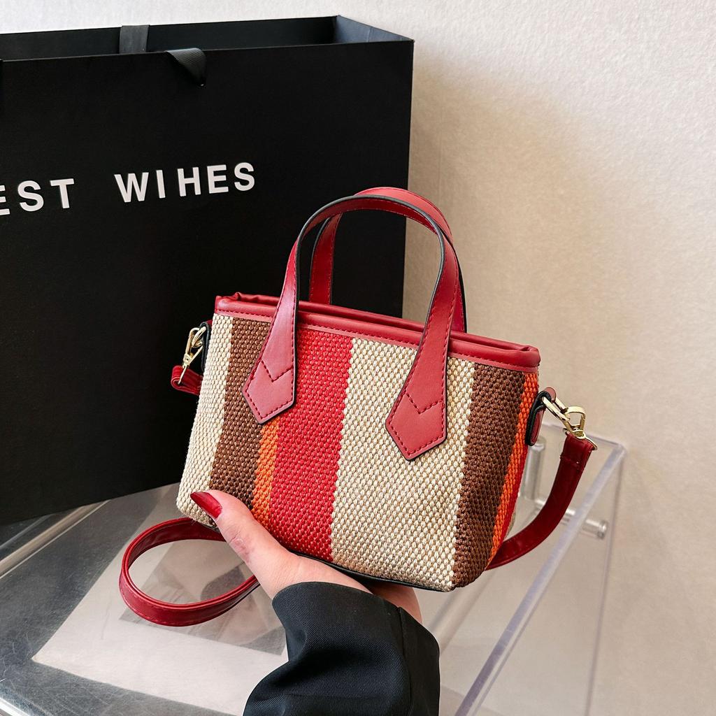 Fashion Handbag Simple Vertical Stripe Large Capacity Bag Casual Trendy Light Shoulder Messenger Bag