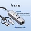 USB Hub with 100M Network Card - Driver-Free, Three-in-One, Laptop Multifunctional Extender