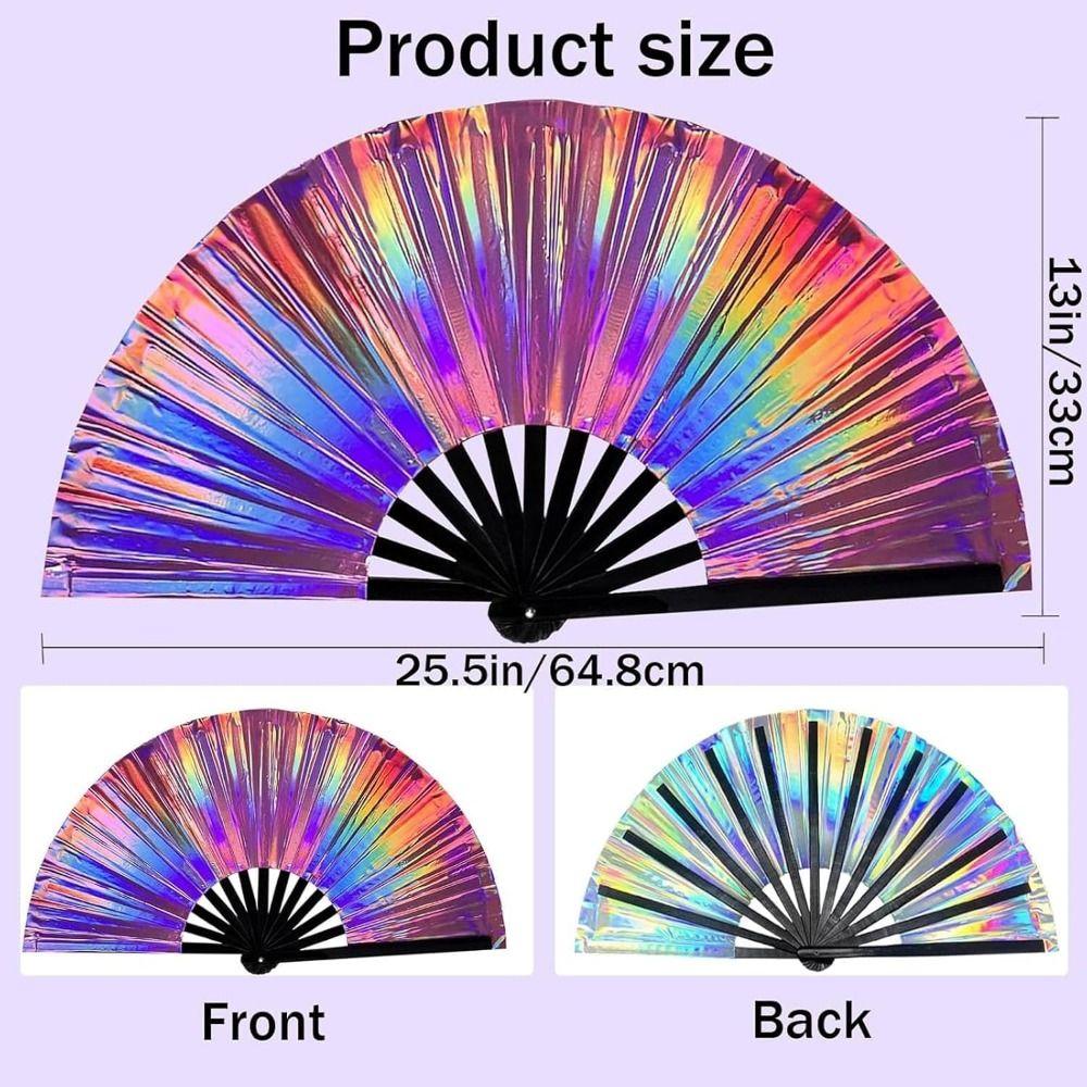 UV Ink Printing Bamboo Fan PVC Foldable Colorful Reflective Fan Lightweight Portable Photography Props Fan