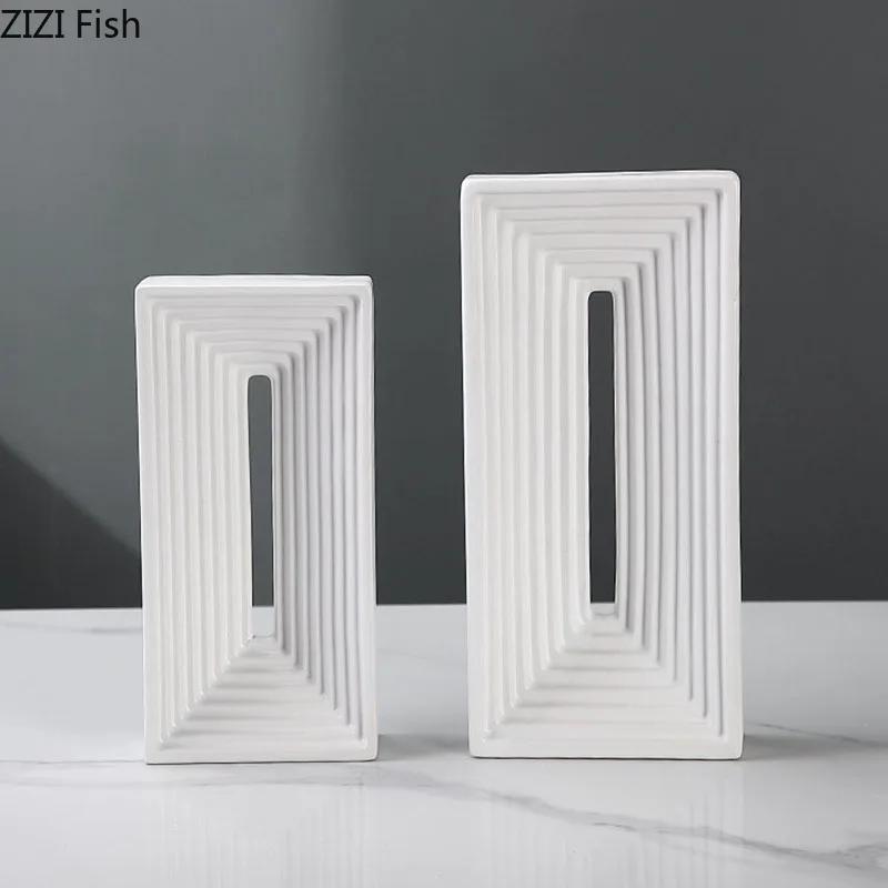 Square Ceramic Geometric Sculpture Abstract Artwork Ornaments Desk Decoration Minimalism Square Arch Statue Modern Home Decor