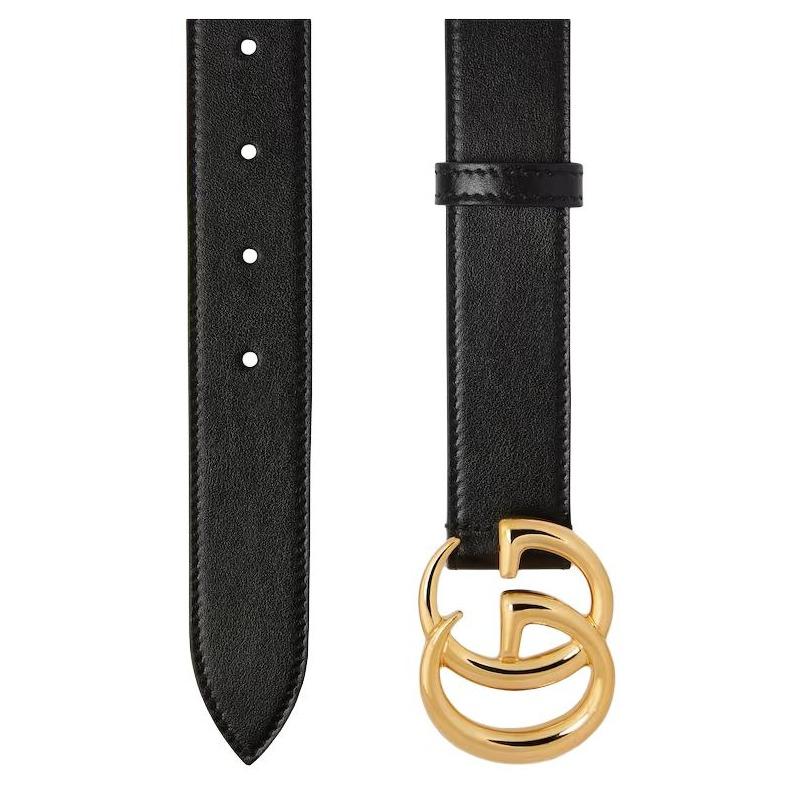 Gucci GG Marmont Doppel-G-Logo Styling-Schnalle hellgoldfarbene Accessoires Ledergürtel Herren schwarz Breite 3cm 4145160YA0G
