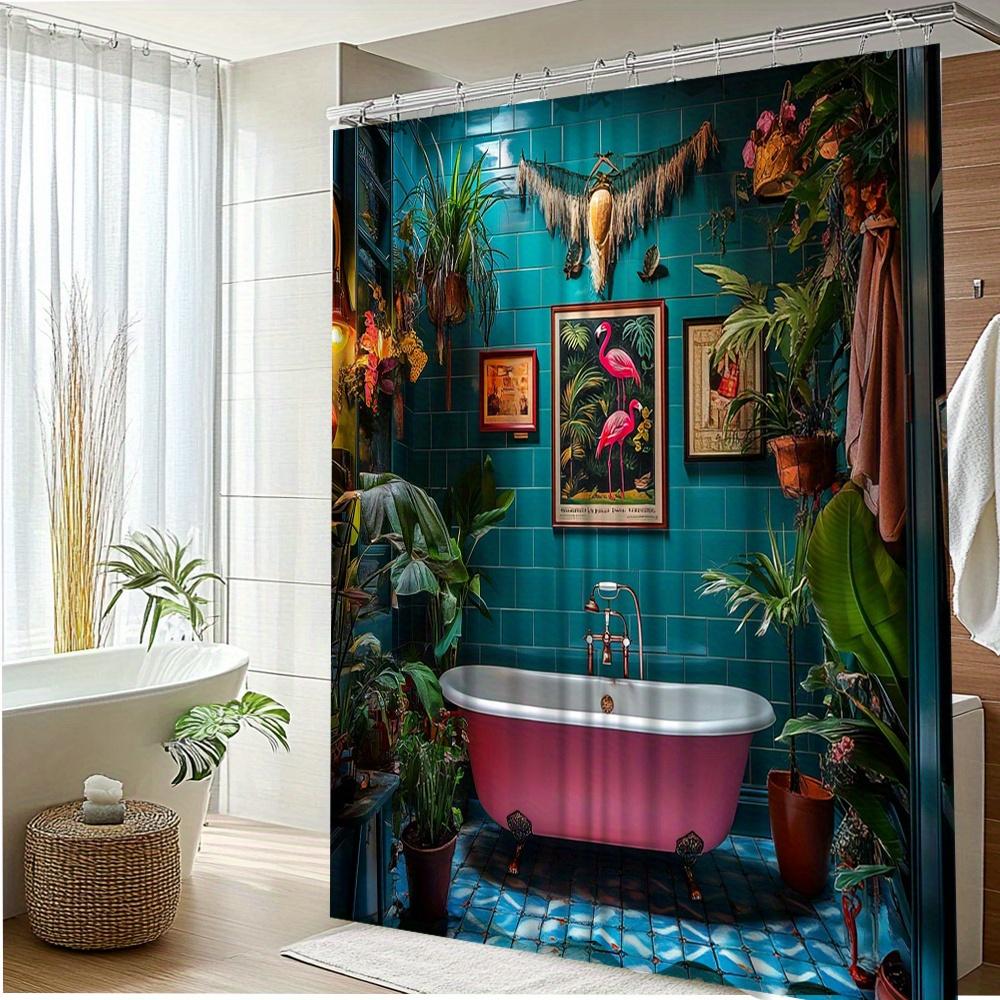 Flamingos und tropische Pflanzen Duschvorhang - Lebendiges Design mit rosa Flamingos, Dekorativer Duschvorhang für das Badezimmer