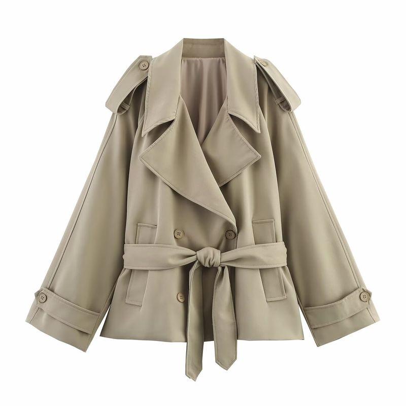 

Kaslead New Women clothes Western Style Fashion With Belt Long sleeve Drop Shoulder Short Trench coat 4749847 Picture Color L