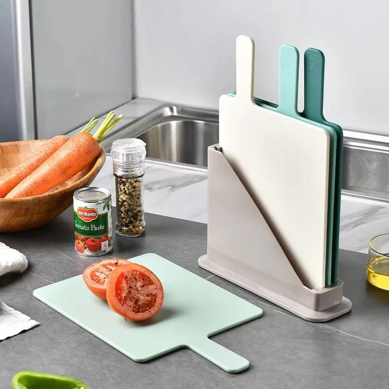 4PCS Kitchen Cutting Board Set with Drain Rack – Multi-Use Fruit and Vegetable Boards with Storage Organizer