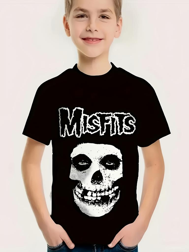 Cartoon Fashion MIsFIts Skull Graphic Shirt Print Children T-Shirt Kids Tee Summer Girl Boy Shirt Casual Tops Crewneck Clothing