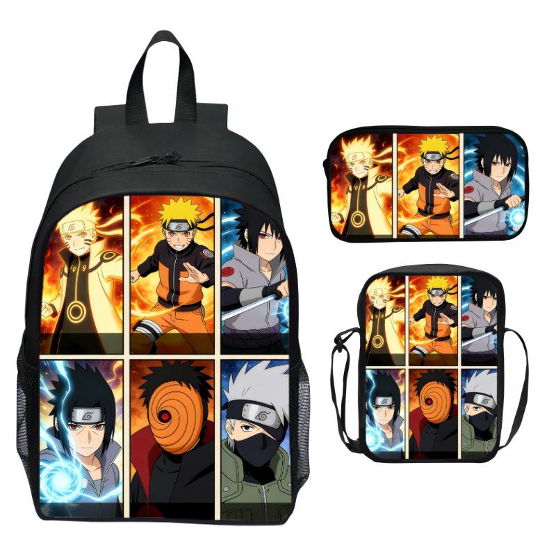 Set Zaino Anime Naruto 3 Pezzi Zaino Scuola Elementare Cartone Animato Stampato Leggero Multitasche