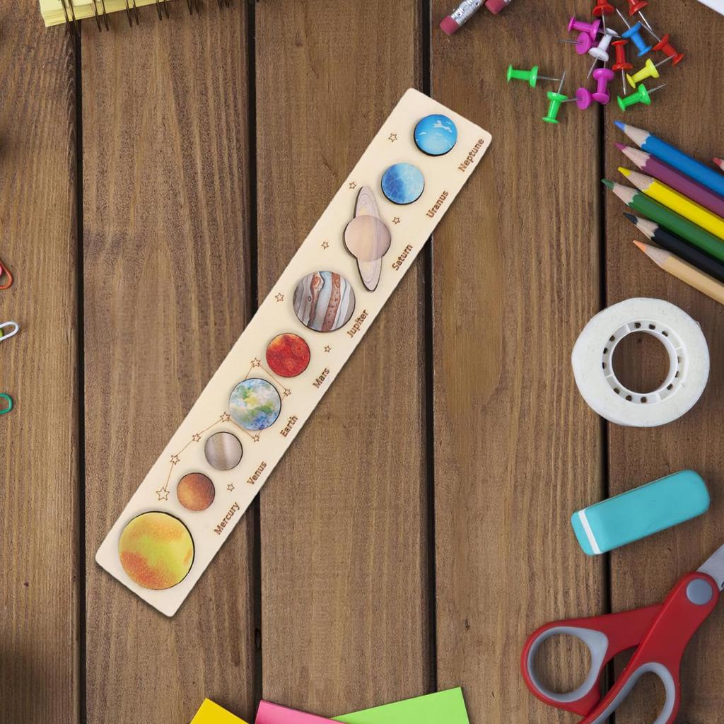 Alasum Solar System Puzzle for Kids, Planet Recognition Educational Puzzle, Wooden Planet Model, Space Learning Toy, 40cm, Fun for Parents and