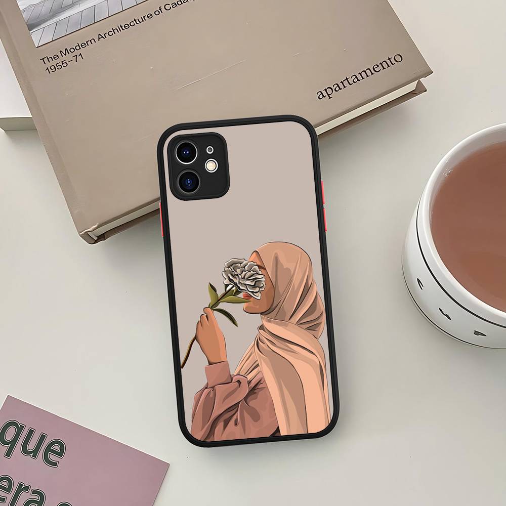 

Muslim Arabic Hijab Girl For IPhone 15 16 Pro Max 11 12 13 14 XS XR X Plus 16E Matte Translucent Phone Cover iphone 12pro max