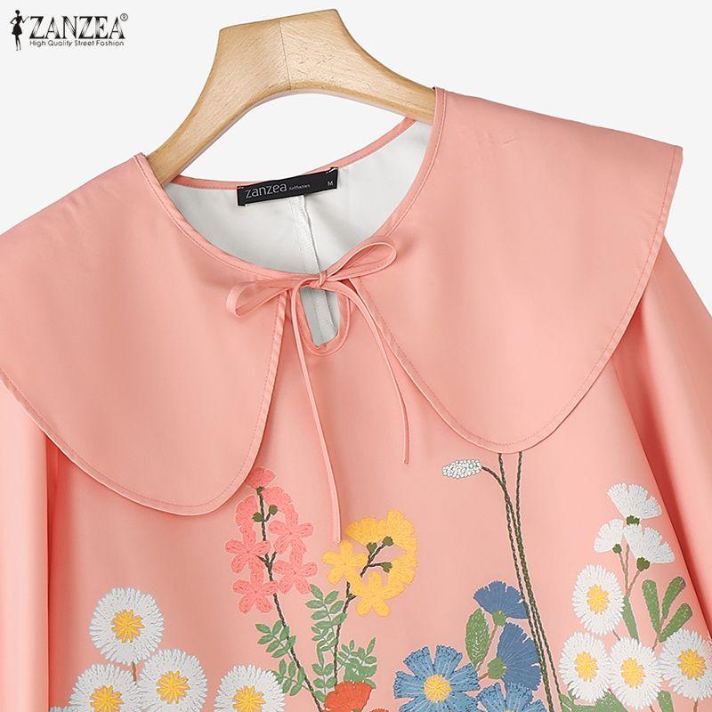 ZANZEA Women Casual Doll Collar Loose Long Sleeve Floral Blouse