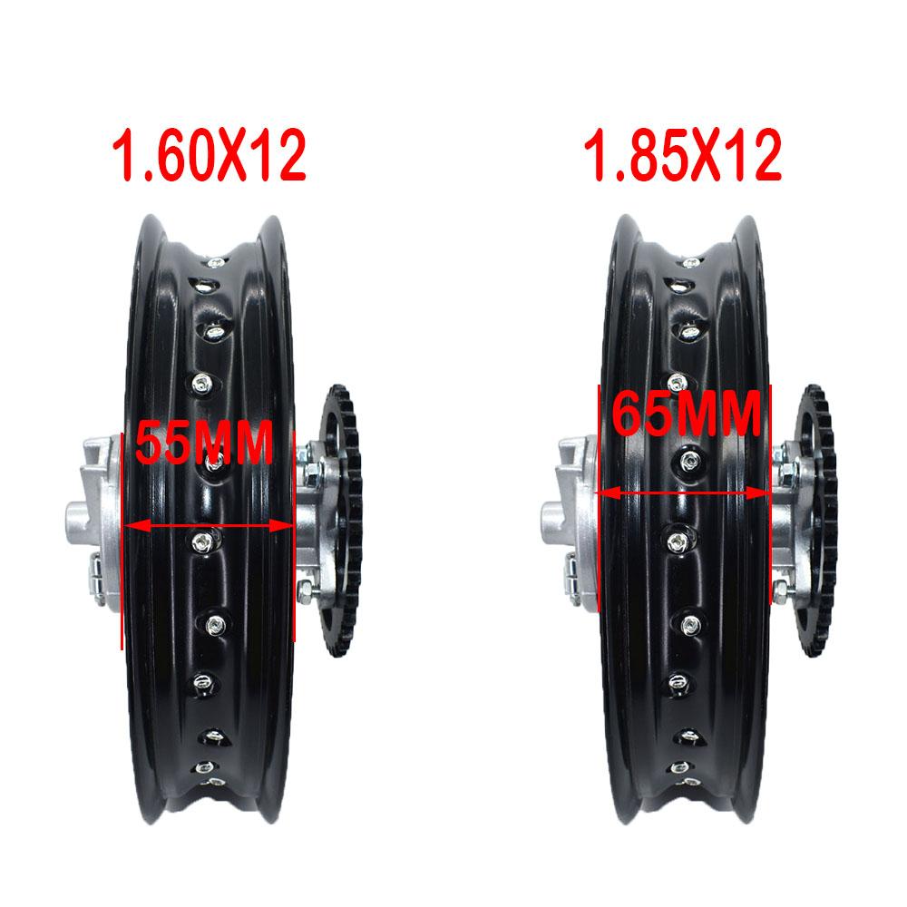 Rear Drum Brake 1.60x12 Inch 1.85x12 Inch Aluminum Wheel Rims Circle Hub with Sprocket For Kayo CRF Dirt Pit Bike Motorcycle