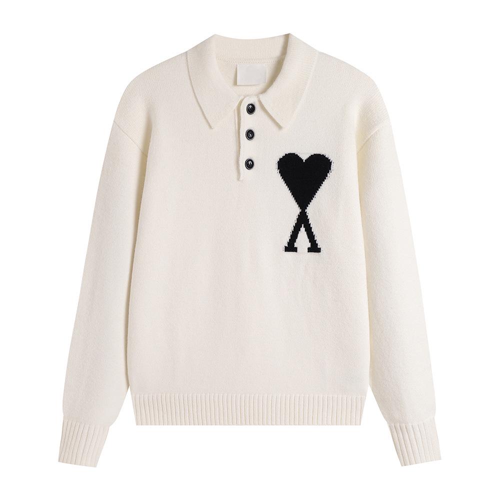 AMI Unisex Big Heart Jacquard Knit Polo Sweater