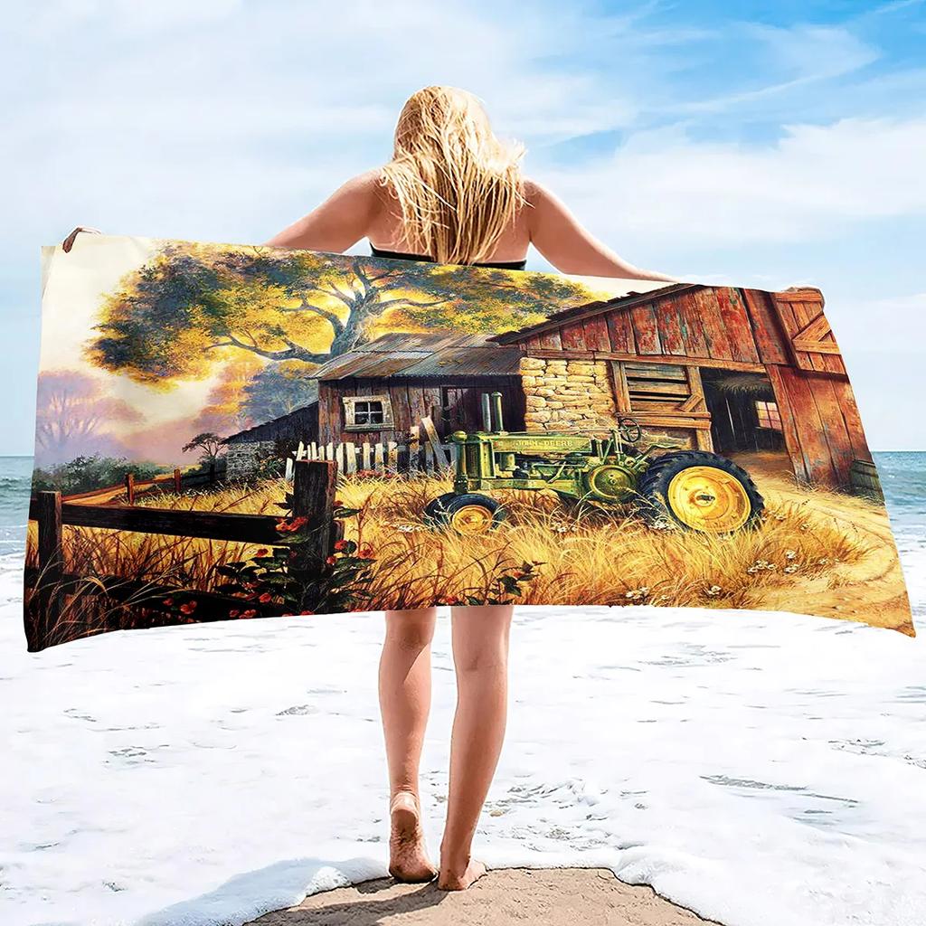 Microfiber Tractor Beach Towel, Sand Free Agricultural Vehicle Beach Towels Oversized, Quick Dry Soft Bath Towels for Sports
