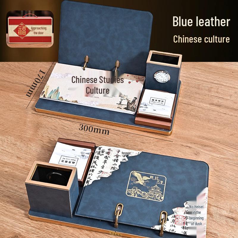 2026 Custom Leather Business Desk Calendar Set with Logo - Creative Office Desktop Ornament Gift Box