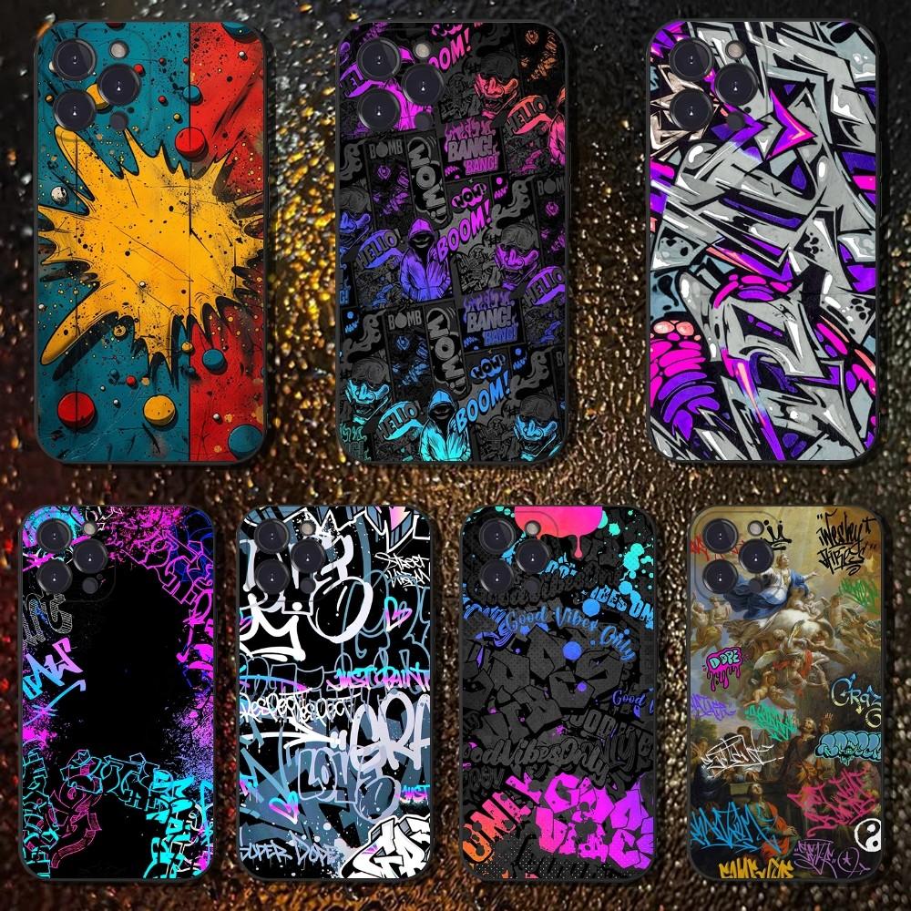 Graffiti Phone Case For iPhone 16,15,14,13,12,11 Plus,Pro Max,XS,X,XR,SE,Mini,8,7,Soft Silicone Black Cover