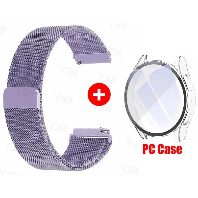 Glass Case+Strap for Samsung Galaxy Watch 7 6 5 4 40mm 44mm Milanese Loop 20MM Band PC Protector Cover Bumper Galaxy Watch 6 5 4