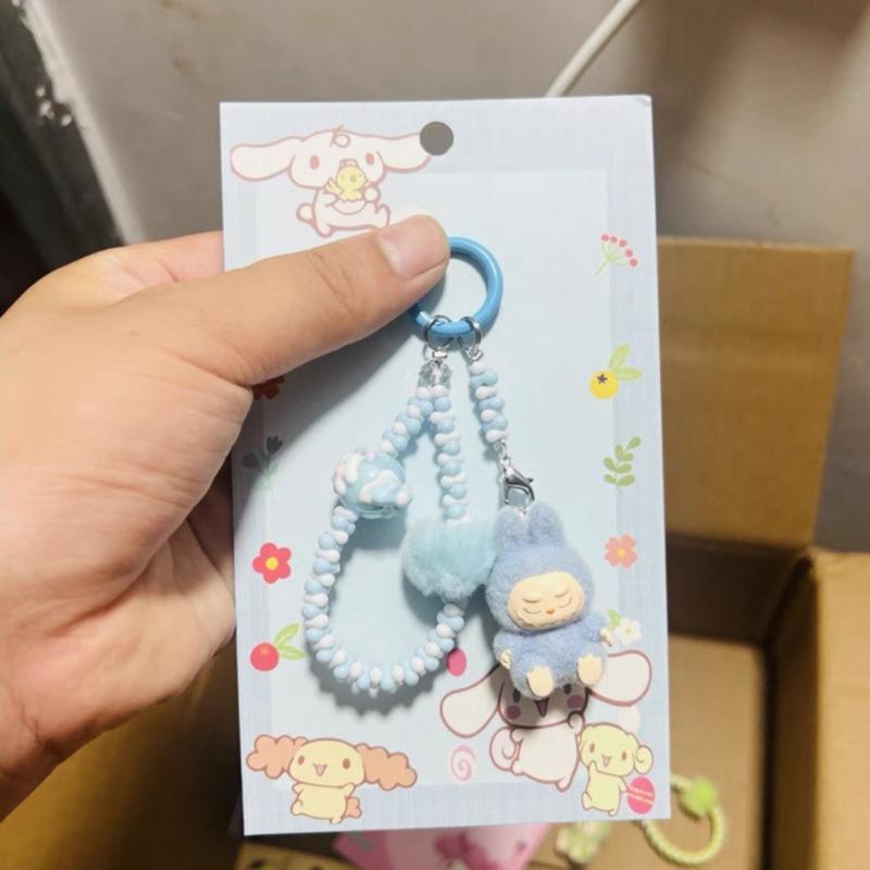 Kawaii Tegneserie Dukke Nøkkelring Søt Perlebesatt Nøkkelring Veskedekorasjonstilbehør Universelt Mobiltelefonanheng Gaver