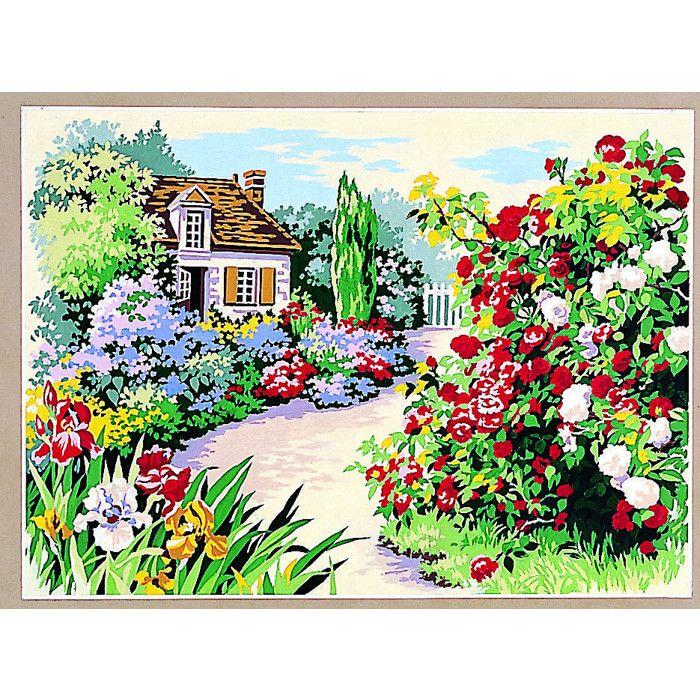 Canevas antique Le sentier aux roses 45x60cm