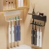 Bathroom Wallmount Toothbrush Holder With Cover 5 Slots Without Drilling Home Bathroom Self Adhered Toothbrush Storage Racks