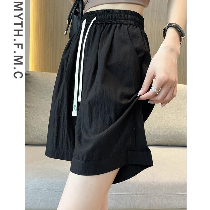 Hot Season Ice Silk Sports Shorts for Women, Large Size Summer Thin Style, High Waist, Slim and Versatile Five-point Wide-leg Medium Pants