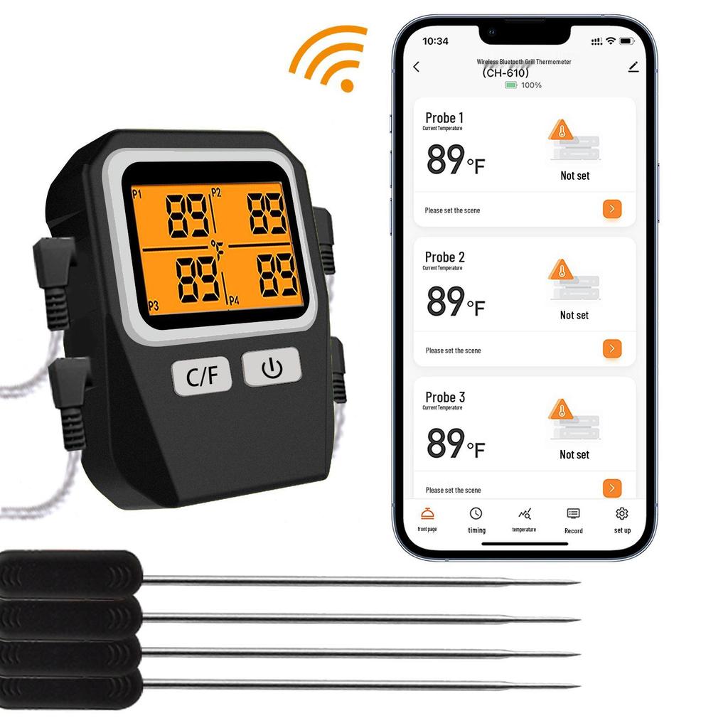 CH-610 Wireless Bluetooth BBQ Thermometer with Four Probes for Kitchen and Oven Cooking