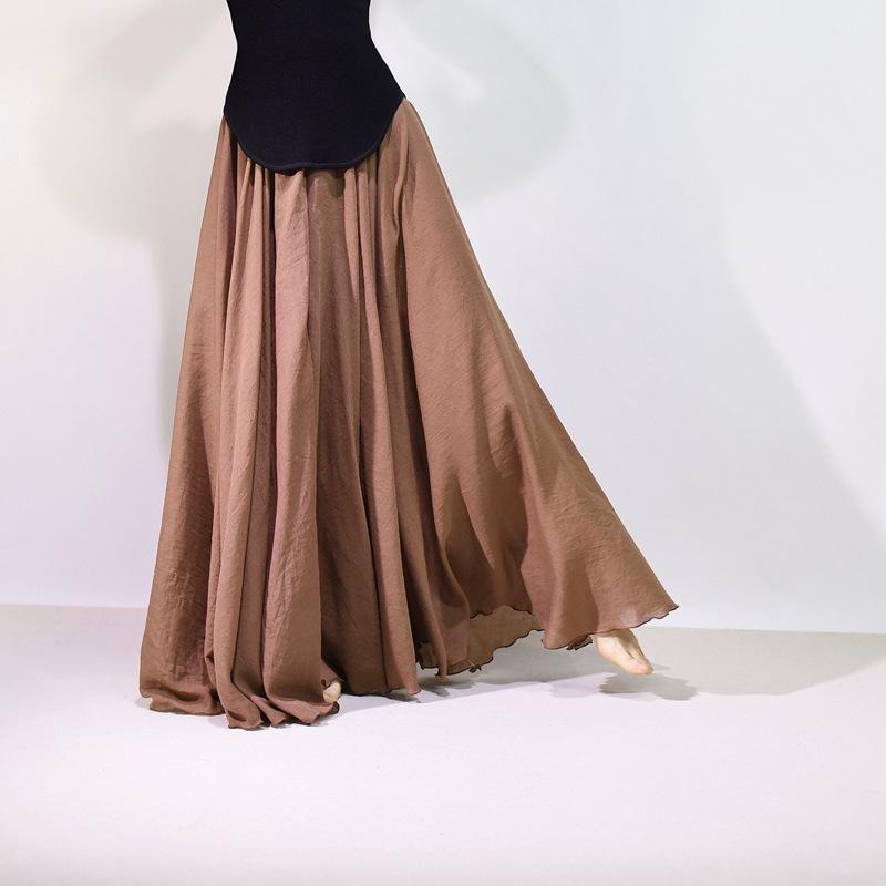 Mori Girl Cotton Linen A-Line Skirt: Elastic Waist, Long Solid Color, National Style Swing